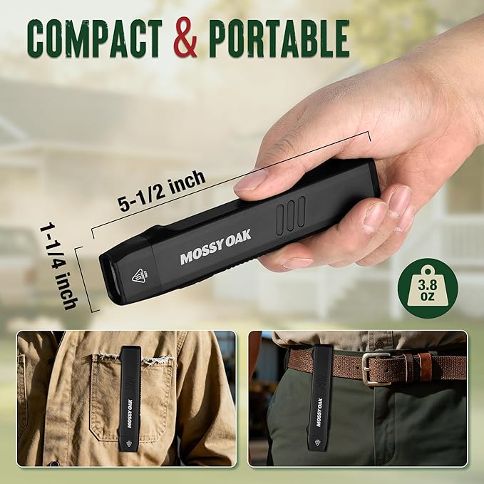 Mossy Oak Rechargeable EDC Flat Flashlight 1200 Lumens, Pocket Work Light with Magnetic Base, UV & White Light Combo, Waterproof LED Inspection Light for Work and Home - Idea Christmas Gift for Men