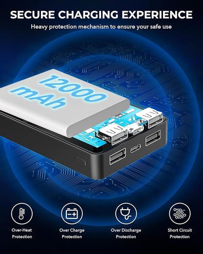 𝟱𝗩 𝟭𝟮𝟬𝟬𝟬𝗺𝗔𝗵 Heated Vest Battery Pack, Rechargeable Power Bank with LED Display, Type-C Input, and Dual USB-A Output for Heated Apparel, Vest, Seat, Blanket and Jacket up to 10H