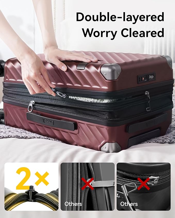 LUGGEX Luggage with Spinner Wheels, Polycarbonate Expandable Hard Shell Suitcase, Carry On 20 Inch, Blue