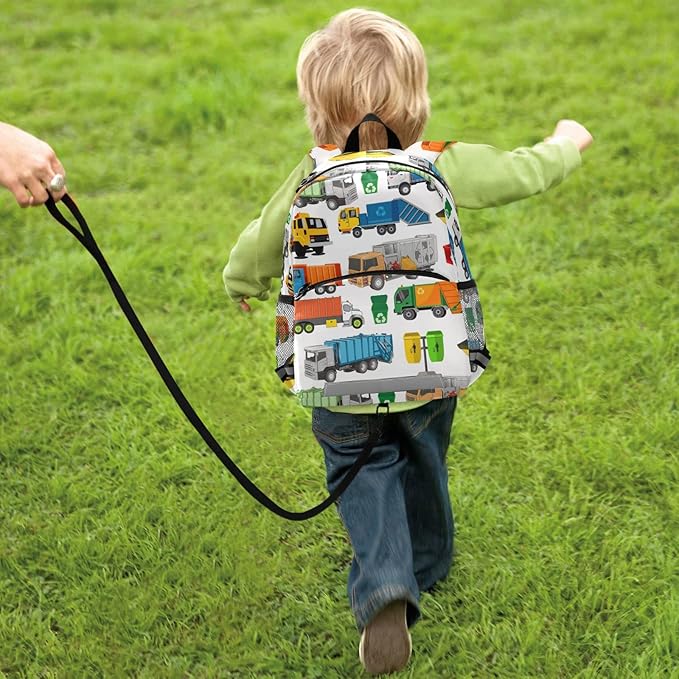 Garbage Trucks Cute Kid's Toddler Backpack for Boys Girls Preschool Nursery with Safety Leash (031117) 10.9 X5.9 X 12.9inch