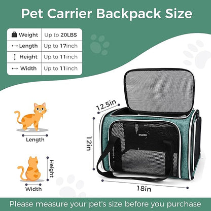 BAGLHER Pet Travel Carrier, Cat Carriers Dog Carrier for Small Medium Cats Dogs Puppies, Airline Approved Small Dog Carrier Soft Sided, Collapsible Puppy Carrier. Green