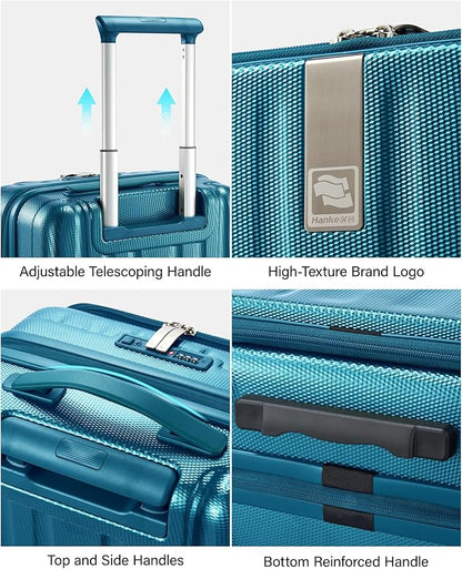 Hanke 16 Inch Expandable Under Seat Luggage with Wheels Top Opening Small Suitcase with Wheels Carry On Luggage Airline Approved Lightweight Hard Shell Suitcases for Weekender Overnight-Caribbean Blue