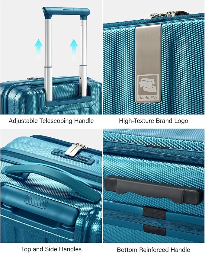 Hanke 24 Inch Expandable Luggage Top Opening Checked Bag Luggage Hard Shell Suitcases with Wheels Lightweight Travel Luggage Medium Suitcase with Lock for Woman Men-Caribbean Blue