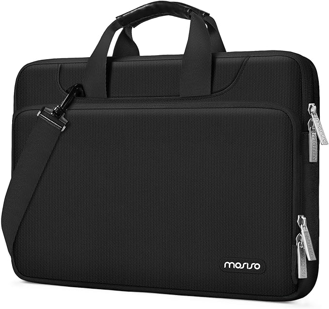 MOSISO 360 Protective Laptop Shoulder Bag Compatible with MacBook Air/Pro, 13-13.3 inch Notebook, Compatible with MacBook Pro 14 inch M5 M4 M3 M2 M1,Matching Color Sleeve with Belt, Black