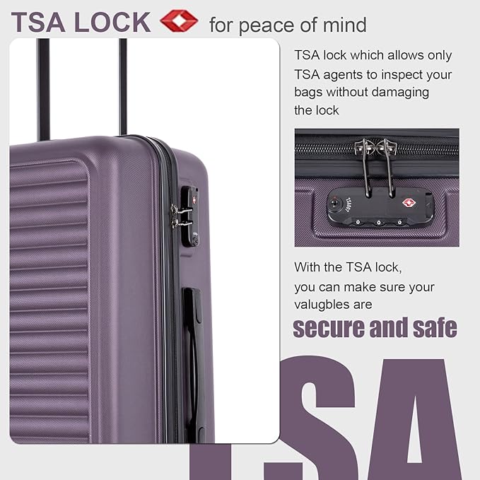 Travelhouse Luggage Sets, Expandable Hardside Suitcases 24in/28in, Carry on 20in,3 Piece Set Travel Luggages Clearance with Double Spinner Wheels TSA Lock Lightweight (Purple-85)
