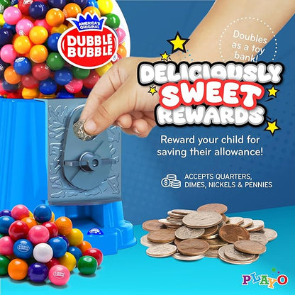 Gumball Machine for Kids 8.5" - Coin Operated Bubble Gum Machine and Toy Bank - Candy Machine Dispenser Includes 45 Gum Balls - Candy Dispenser Machine Gift Toys for Girls and Boys - 8.5" (Light Blue)