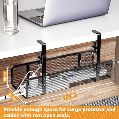 Under Desk Cable Management Tray, Wire Management Desk Cable Organizer Cable Management Box, Cord Organizer Storage for Office