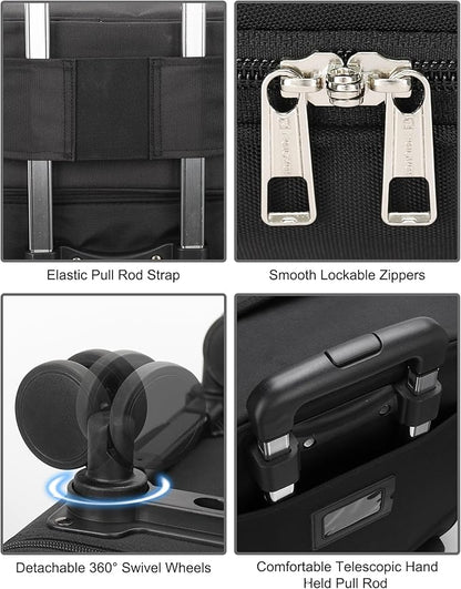 Relavel Rolling Makeup Case Professional Makeup Train Case,Makeup Artist Travel Bag with Wheels,6-in-1 Portable Travel Beauty Trolley Case for Cosmetology Storage(Black)