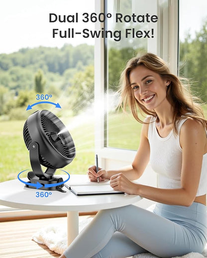 Koonie 10000mAh Battery Operated Misting Fan with Clip, Portable 8'' Mist Fan for Desk with Max. 48 Hours Runtime, 3Speeds, 2 Spray Modes, 200ML Tank for Golf Cart Home Office Travel Camping Stroller