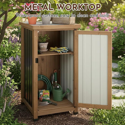 33.5" H Small Storage Corner Floor Cabinet, 2 Shelf Narrow Storage Unit with Adjustable Shelves, Metal Top for Organizing Garage, Pool, Laundry Room,Planting Work Station or Small Spaces