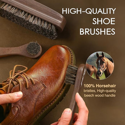 13Pcs Shoe Polish Kit, Shoe Shine Kit for Men & Women with Horsehair Shoe Polish Brush, Black Brown Neutral Mink Oil for Leather Boots Shoe Care Kit as Christmas Gift for Men with Care Cloth