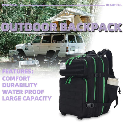 25L Tactical Military Backpack Small Travel Rucksack for Men and Women Assault Pack Bug Out Bag Molle Daypack Gym Backpack with Bottle Holder (Black Neon Green)