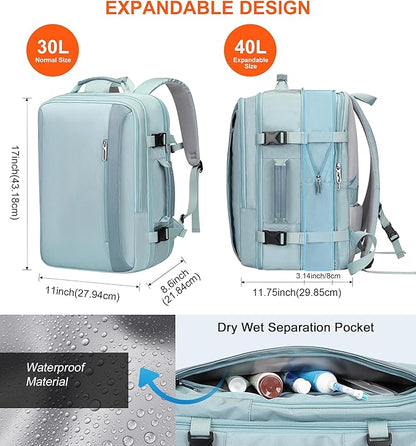 PIJUSHI Travel Backpack for Women Expandable Carry on Luggage Backpack Airline Approved Personal Item Laptop Bag(PE034 Blue)