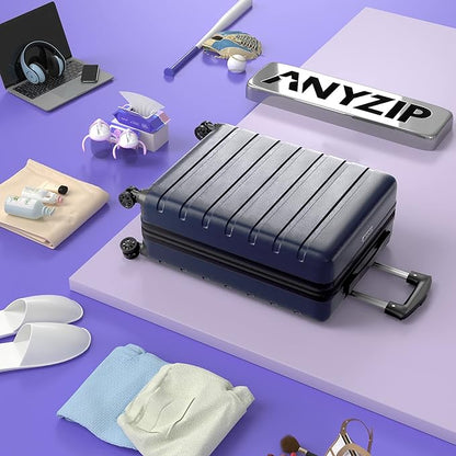 AnyZip Carry On Luggage 21" Hardside PC ABS Lightweight USB Suitcase with Wheels TSA Lock for kids DarkBlue
