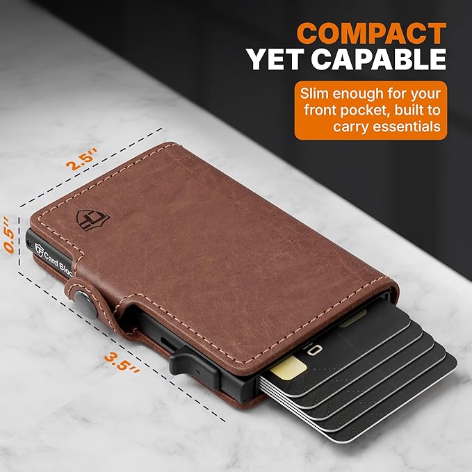 Conceal Plus Mens Wallet Credit Card Holder, Smart Pop Up RFID Wallet, Slim Minimalist Leather Front Pocket Card Case, Compact Travel Wallet RFID Blocking, Holds 4-6 Standard Cards Plus Cash & ID