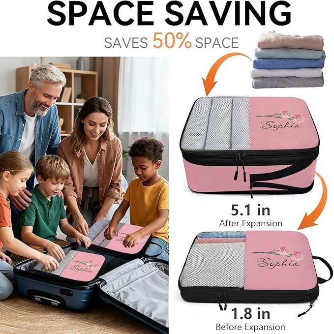 Custom Name 6 Set Compression Packing Cubes for Travel Accessories Customized Expandable Packing Organizers Personalized Carry On Essentials Luggage Bags, January