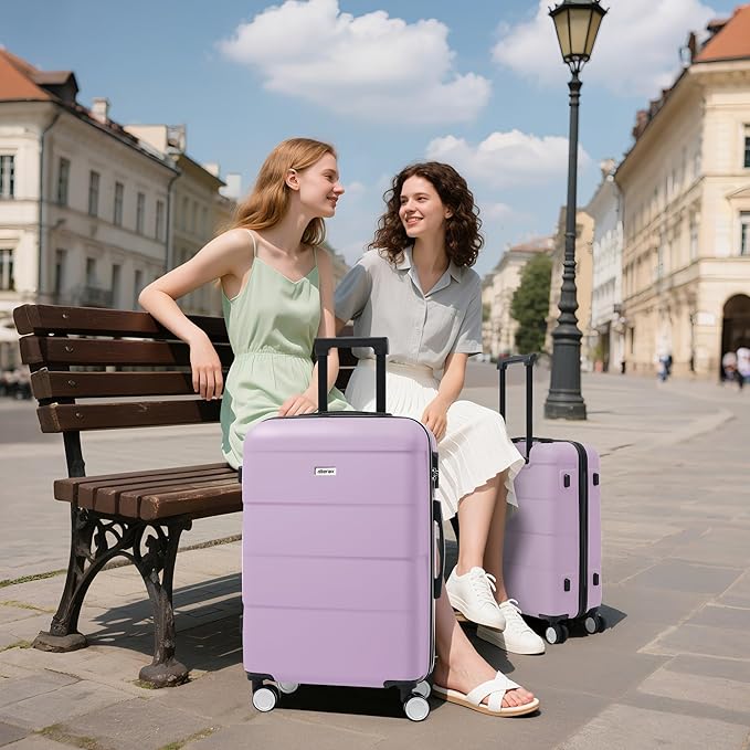 Merax Luggage Sets 3 Piece, Suitcases with Spinner Wheels, Lightweight Travel Luggage with Lock, ABS Hardshell Suitcase Set 20/24/28 IN,Pink Purple