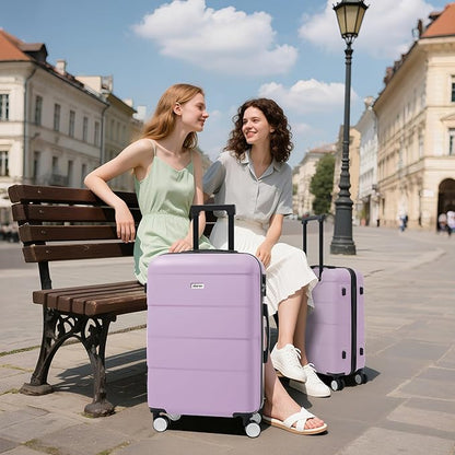 Merax Luggage Sets 3 Piece, Suitcases with Spinner Wheels, Lightweight Travel Luggage with Lock, ABS Hardshell Suitcase Set 20/24/28 IN,Pink Purple