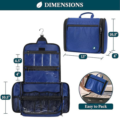 PAVILIA Large Hanging Toiletry Bag Travel Bag Women Men, Cosmetic Organizer, Water Resistant Makeup Bag Accessories Toiletries, Travel Essentials Kit, Royal Blue