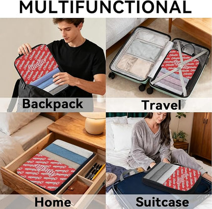 Custom 6 Set Compression Packing Cubes with Name Personalized Compressible Expandable Packing Organizers Luggage Carry On Suitcase Bags Travel Accessories Gifts, Deep Red