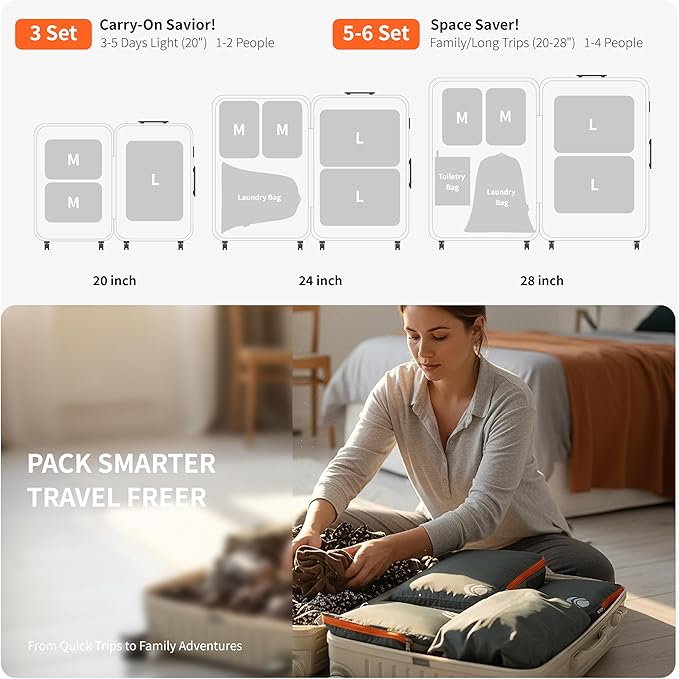 Cipway Compression Packing Cubes Set, Ultralight Expandable Travel Packing Organizers for Carry on Luggage (Grey 6pcs)
