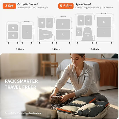 Cipway Compression Packing Cubes Set, Ultralight Expandable Travel Packing Organizers for Carry on Luggage (Grey 6pcs)