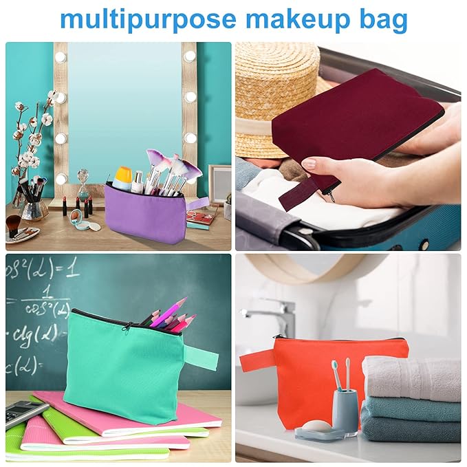 Saintrygo 30 Pcs Makeup Bag Travel Canvas Cosmetic Bag Bulk Multipurpose Small Makeup Pouch for Purse Portable Blank Zipper Toiletry Organizer DIY for Women Assorted Color(Classic,9.8 x 5 x 2 Inch)