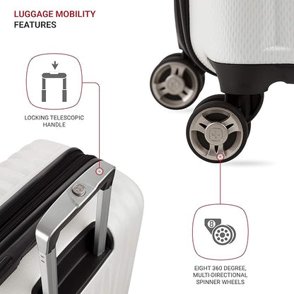 SwissGear 7272 Energie Expandable Hardside Luggage with Spinner Wheels and TSA Lock, White, Checked-Large 27-Inch