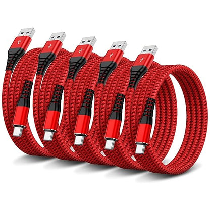 5Pack USB C Type C Cable 3FT,Nylon Braided Fast Charging 3A Quick Charger Cord,USB A to Type C Charger Cord Cable for iPhone 15 Samsung Galaxy S20 S10 S9 S8 Plus S10E, Note 20 10 9 8, Moto G7 G8