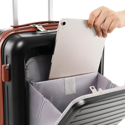 Luggage with Cup Holder and USB Port Carry On Luggage with Cosmetic Carry On Bag