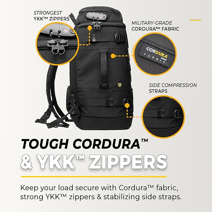 TradeSmart Tactical Carry On Backpack – Max Airline Size, 3 TSA Locks, Laptop Compartment & Cordura Fabric