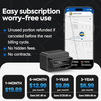 GPS Tracker for Vehicles, 4G LTE, Vehicle Location, Route History, Driving Alerts, Geo-Fence & Accident Notifications for Fleets & Family, OBD GPS Tracker with Phone App- Cancel Anytime ZT-50O