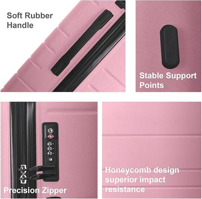 3-Piece Luggage Sets (20", 24", 28"), Suitcase with Wheels, Hardside Suitcase With Four Spinner Wheels and Scratch-Resistant Surface (ABS Hardshell, Pink)