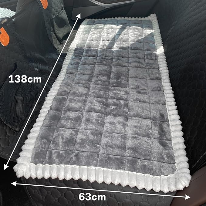 Dog Car Seat Cover for Back Seat, Dog Bed for Car, Fit for Backseat Extenders, Car Seat Protector, Nonslip Soft Durable for Cars Trucks and SUVs (Dark Gray and White, 24.8"*54")