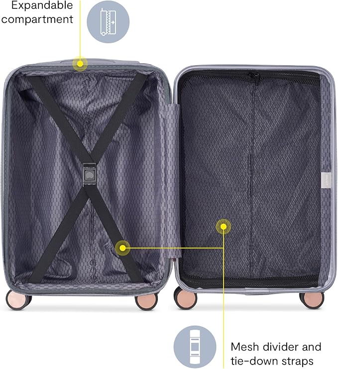DELSEY PARIS Alexis Hardside 3-Piece Set, Expandable Luggage with 4 Spinner Wheels, Lightweight Suitcase, 21" Carry-On, 25" Checked Medium, 29" Checked Large, Silver/Rose Gold