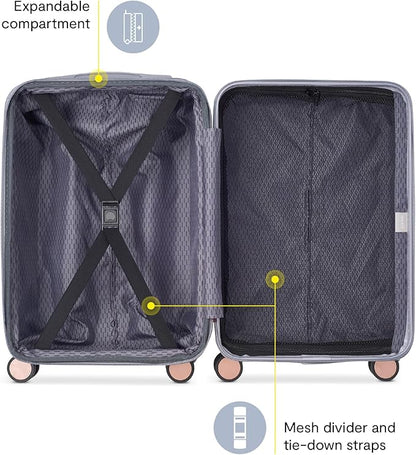 DELSEY PARIS Alexis Hardside 3-Piece Set, Expandable Luggage with 4 Spinner Wheels, Lightweight Suitcase, 21" Carry-On, 25" Checked Medium, 29" Checked Large, Silver/Rose Gold