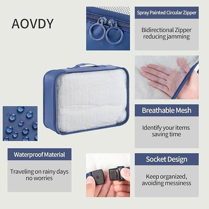 Packing Cubes Storage Bags 9 Pieces-Luggage Organizers Classify Store Clothing Efficiently for Travel Outdoor Home (Navy Blue, 9 Pieces)