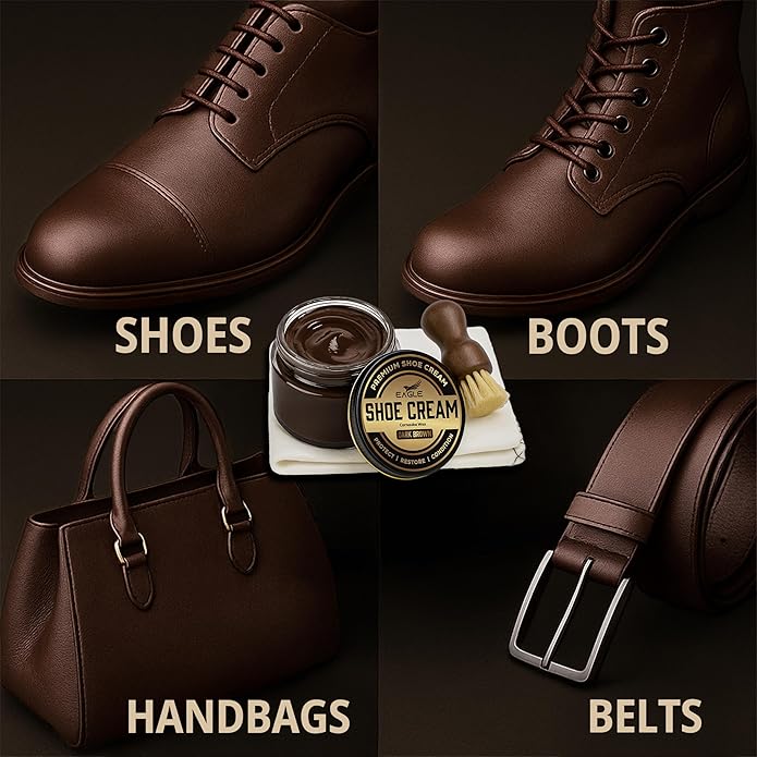 Eagle Shoe Cream Polish Kit – 3 Piece Boot & Shoe Polish with Shoe Cream, Shine Cloth & Applicator