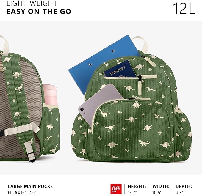 Corduroy Toddler Backpack for Boys 2-5, Cute Kids Backpacks Boys - Preschool Kindergarten Backpack 13.7" H Fit Folder