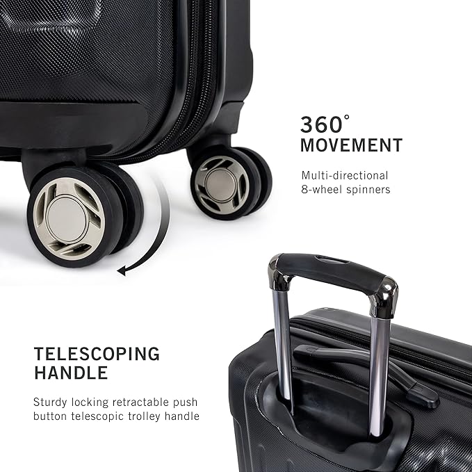 Kenneth Cole REACTION Renegade Luggage Expandable 8-Wheel Spinner Lightweight Hardside Suitcase, Black, 20-Inch Carry On