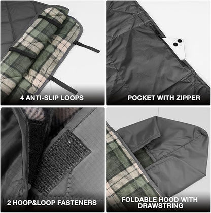 DUKUSEEK Stadium Blanket for Outdoor Sports, Waterproof Hooded Blankets, Windproof Warm Fleece Blankets for Camping Stadium, Beach, Picnic, Concerts, Car, Dog, 79x58