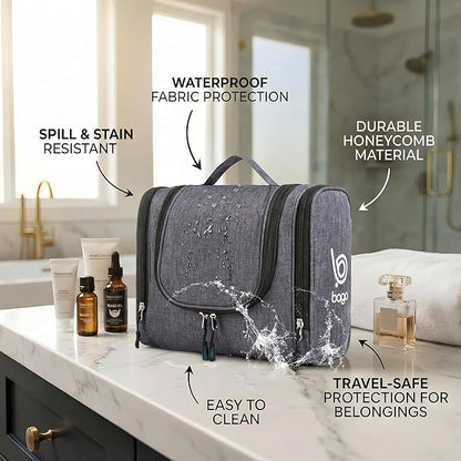 Bago Travel Toiletry Bag for Women and Men - Large Waterproof Hanging Toiletry Bag for Bathroom and Travel Bag for Toiletries Organizer (Snow Black)