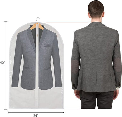 Clear Garment Bag Suit Bags for Closet Storage, Vinyl Garment Bags for Hanging Clothes, Coat Covers for Closet with Zipper and Plastic Garment Bags for Hanging Clothes - 24'' X 40''/12 Pack