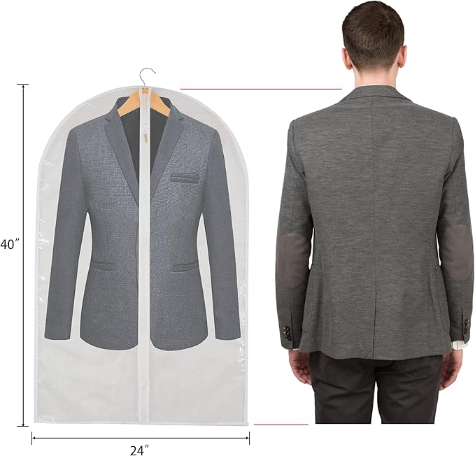Clear Garment Bag Suit Bags for Closet Storage, Vinyl Garment Bags for Hanging Clothes, Coat Covers for Closet with Zipper and Plastic Garment Bags for Hanging Clothes - 24'' X 40''/6 Pack