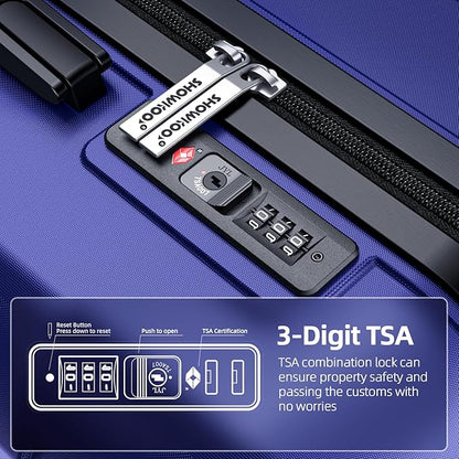 SHOWKOO Luggage Sets Expandable PC+ABS Durable Suitcase Sets Double Wheels TSA Lock 4 Piece Luggage Set Royal Blue