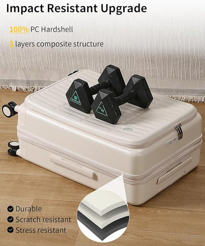 aji Expandable Top Open Carry On Luggage 22x14x9 Airline Approved, 20 Inch Hard Shell Carry On Suitcase with Spinner Wheels,Travel Small Luggage for Women Men,Coconut White