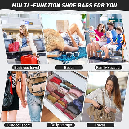 12 Pcs Shoe Bags for Travel Shoe Dust Bags Black Duster Flannel Pouch Washable Covers with Drawstring Breathable for Home Luggage, 8 x 18 Inch