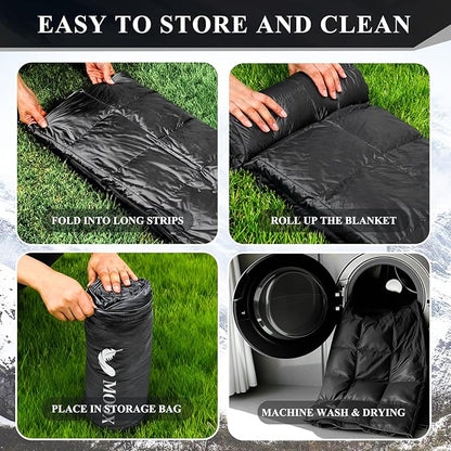 MOOX Down Camping Blanket Packable Backpacking Camping Quilt Outdoor Lightweight Warm Water Resistant Puffy Sleeping Bag Travel Hiking 55"x79" Waterproof Camp Throw Blanket, Black
