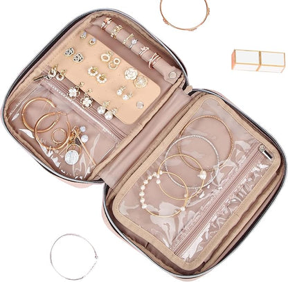BELALIFE Travel Jewelry Organizer, Portable Storage Case for Earrings, Rings, Necklaces, Bracelets, Pink