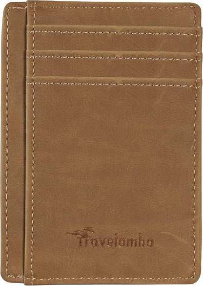 Travelambo Slim Wallet Front Pocket Minimalist Leather RFID Blocking Medium Size